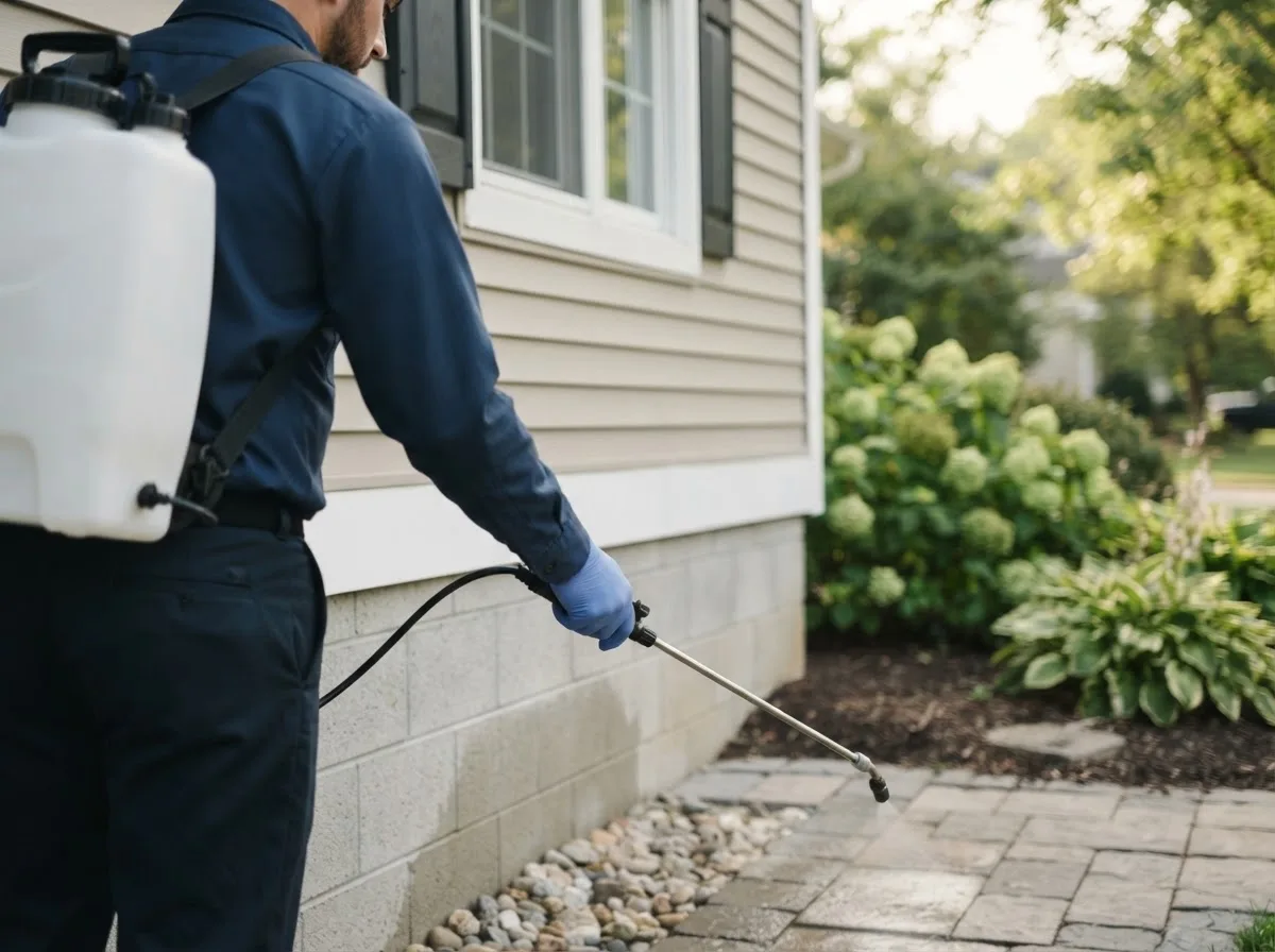 Pest control technician inspecting a home in Quapaw, OK
